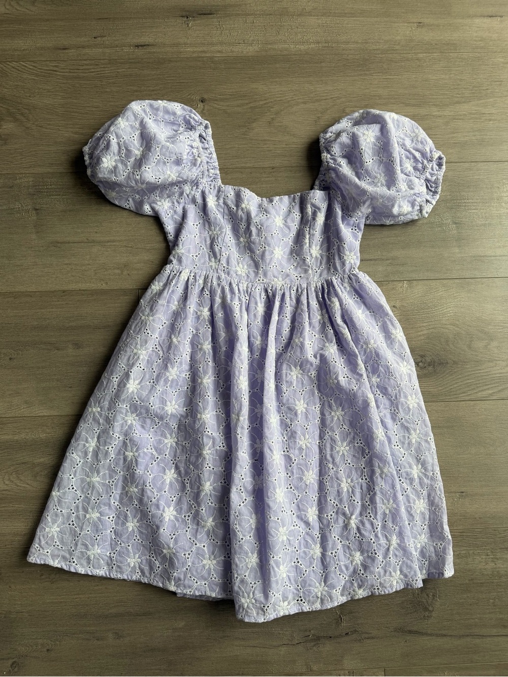 Lulus Fit to Frolic Lavender Eyelet Lace Puff Sleeve Babydoll Dress - size XS
